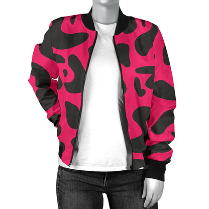 Cheetah Pink Print Pattern Women Casual Bomber Jacket