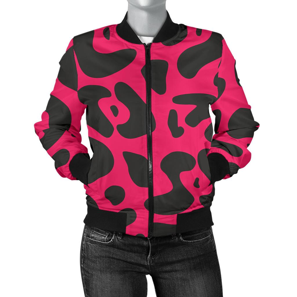 Cheetah Pink Print Pattern Women Casual Bomber Jacket