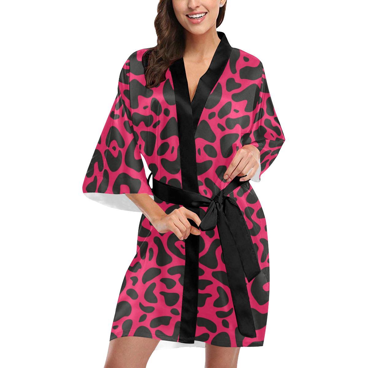 Cheetah Pink Print Pattern Women Short Kimono Robe