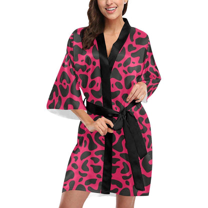 Cheetah Pink Print Pattern Women Short Kimono Robe