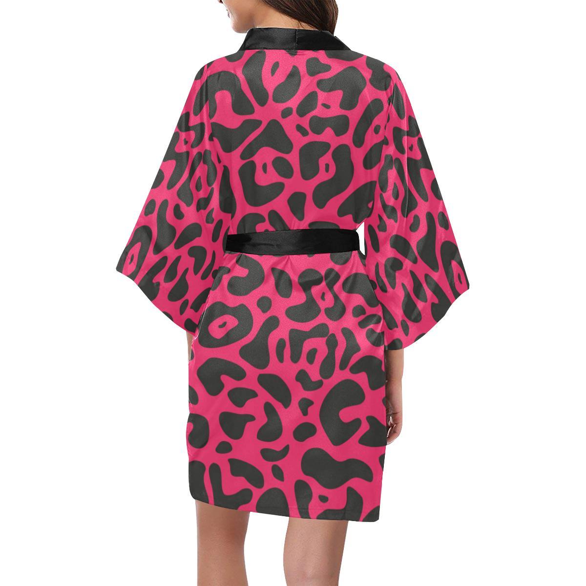 Cheetah Pink Print Pattern Women Short Kimono Robe