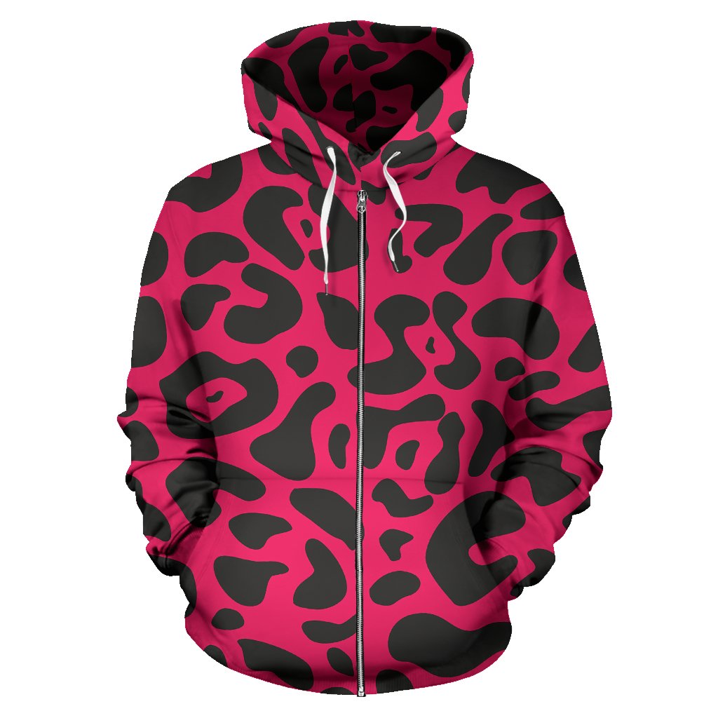 Cheetah Pink Print Pattern Zip Up Hoodie