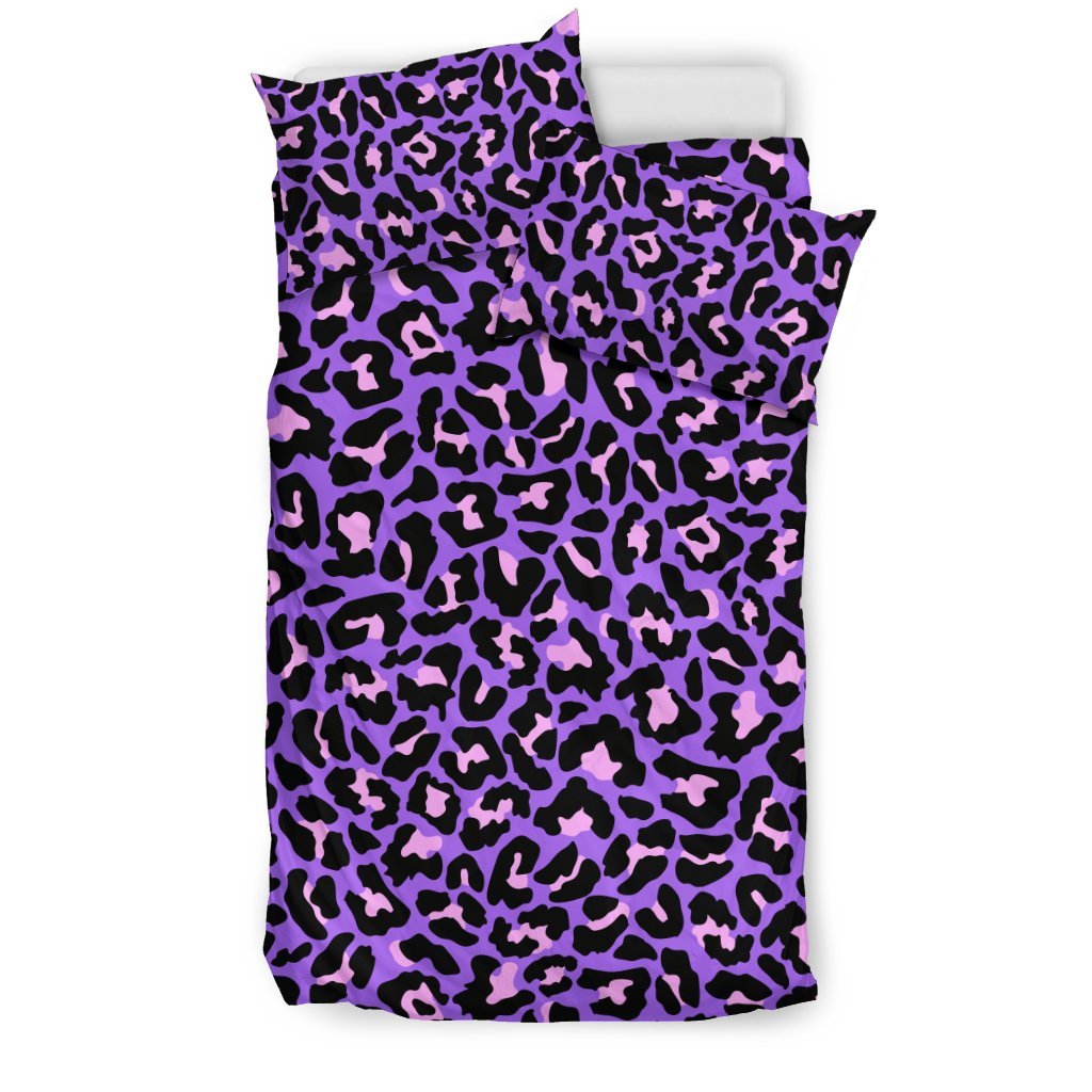 Cheetah Purple Neon Print Pattern Duvet Cover Bedding Set