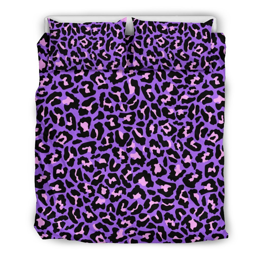 Cheetah Purple Neon Print Pattern Duvet Cover Bedding Set
