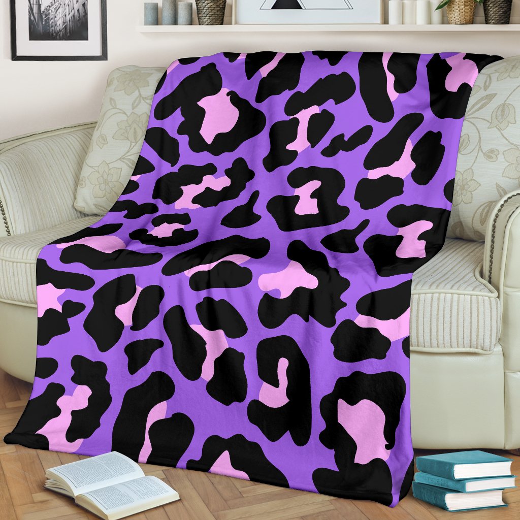 Cheetah Purple Neon Print Pattern Fleece Blanket