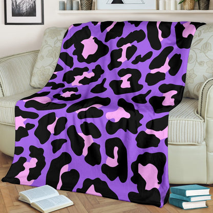 Cheetah Purple Neon Print Pattern Fleece Blanket