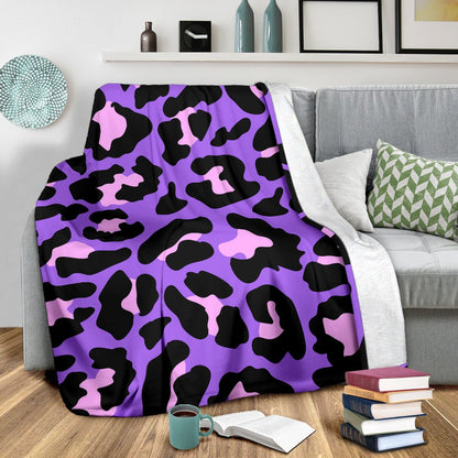Cheetah Purple Neon Print Pattern Fleece Blanket
