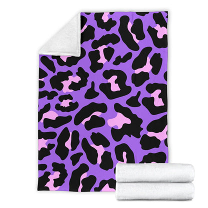 Cheetah Purple Neon Print Pattern Fleece Blanket