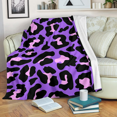 Cheetah Purple Neon Print Pattern Fleece Blanket