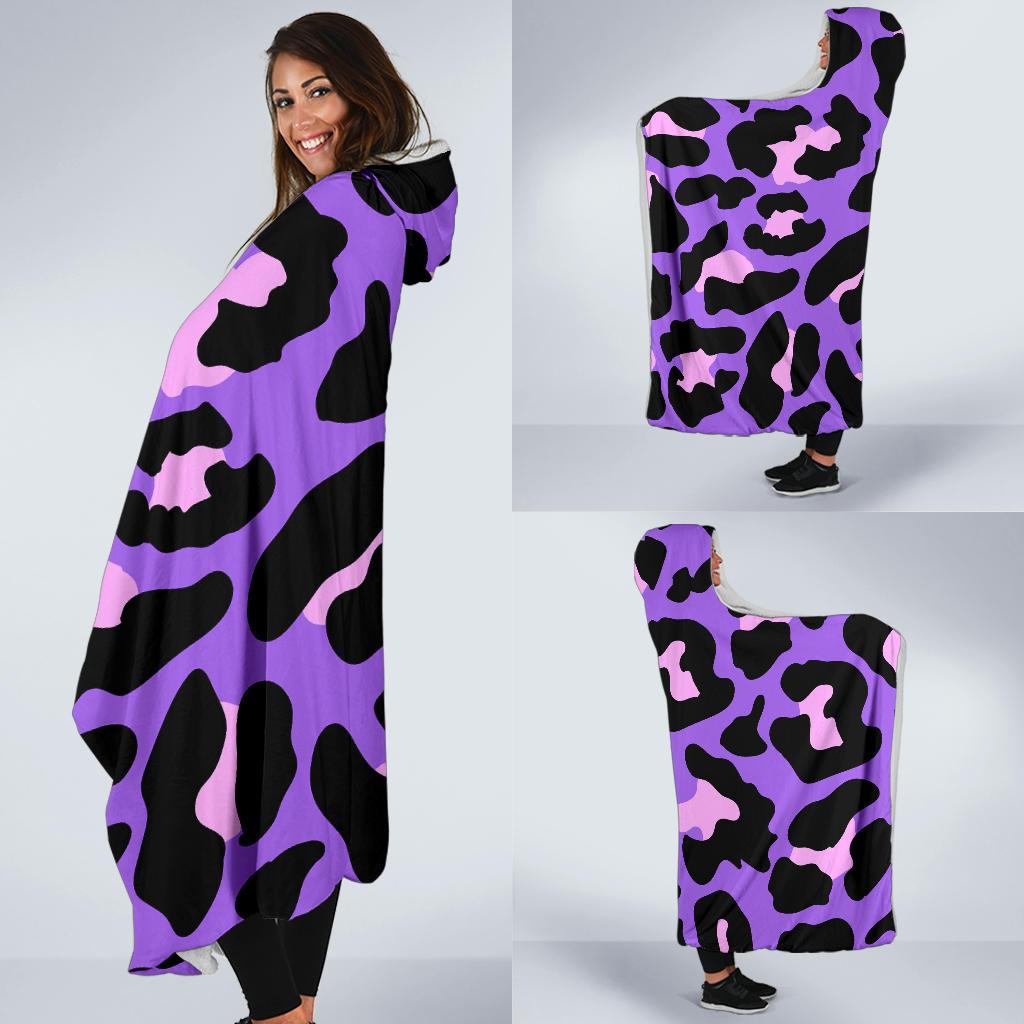 Cheetah Purple Neon Print Pattern Hooded Blanket-JTAMIGO.COM