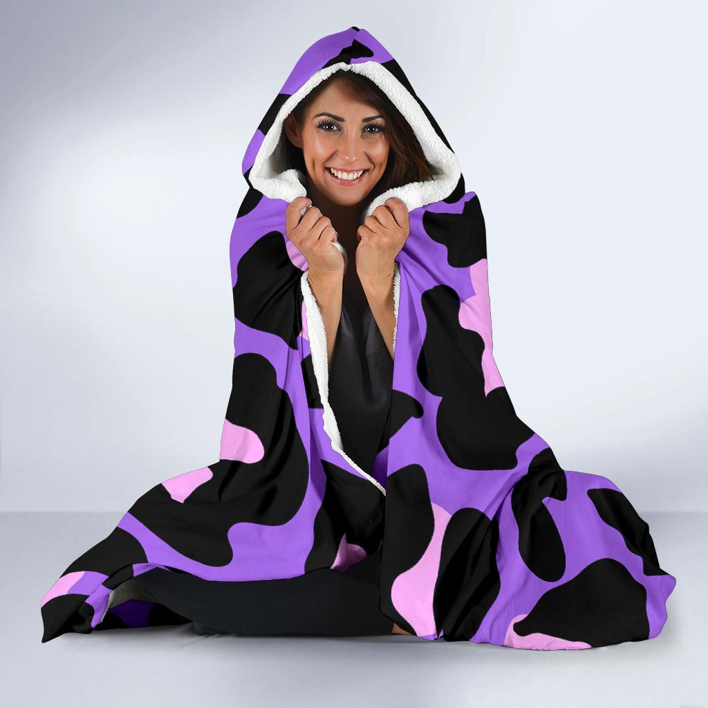 Cheetah Purple Neon Print Pattern Hooded Blanket-JTAMIGO.COM