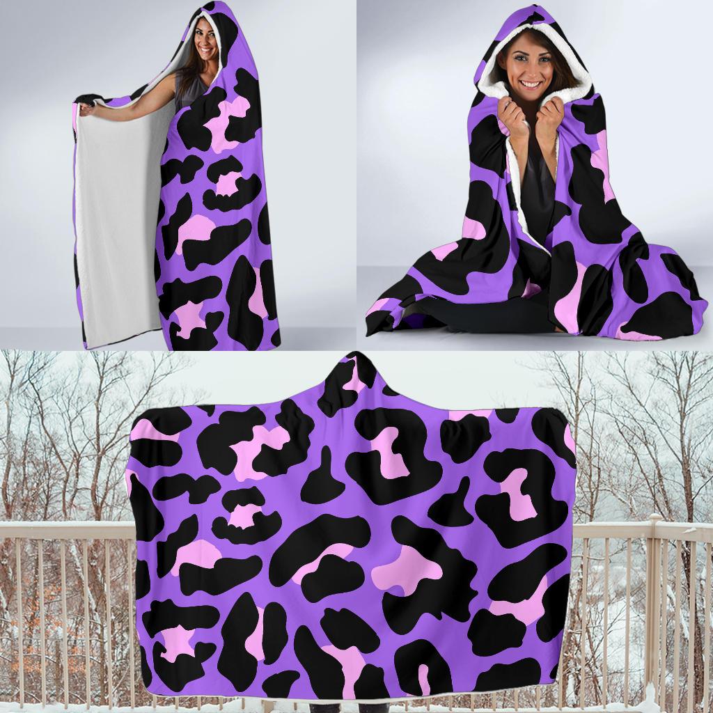 Cheetah Purple Neon Print Pattern Hooded Blanket-JTAMIGO.COM