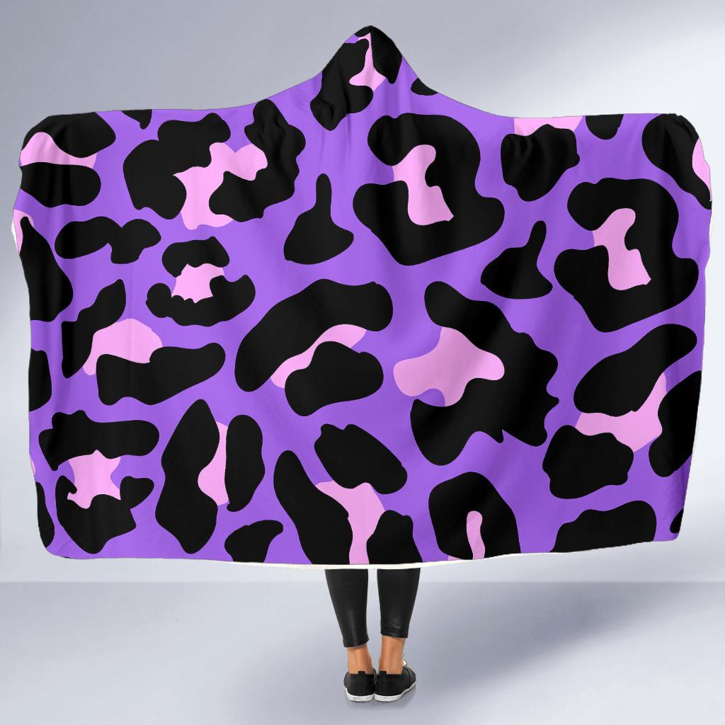 Cheetah Purple Neon Print Pattern Hooded Blanket-JTAMIGO.COM