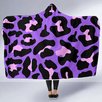 Cheetah Purple Neon Print Pattern Hooded Blanket-JTAMIGO.COM