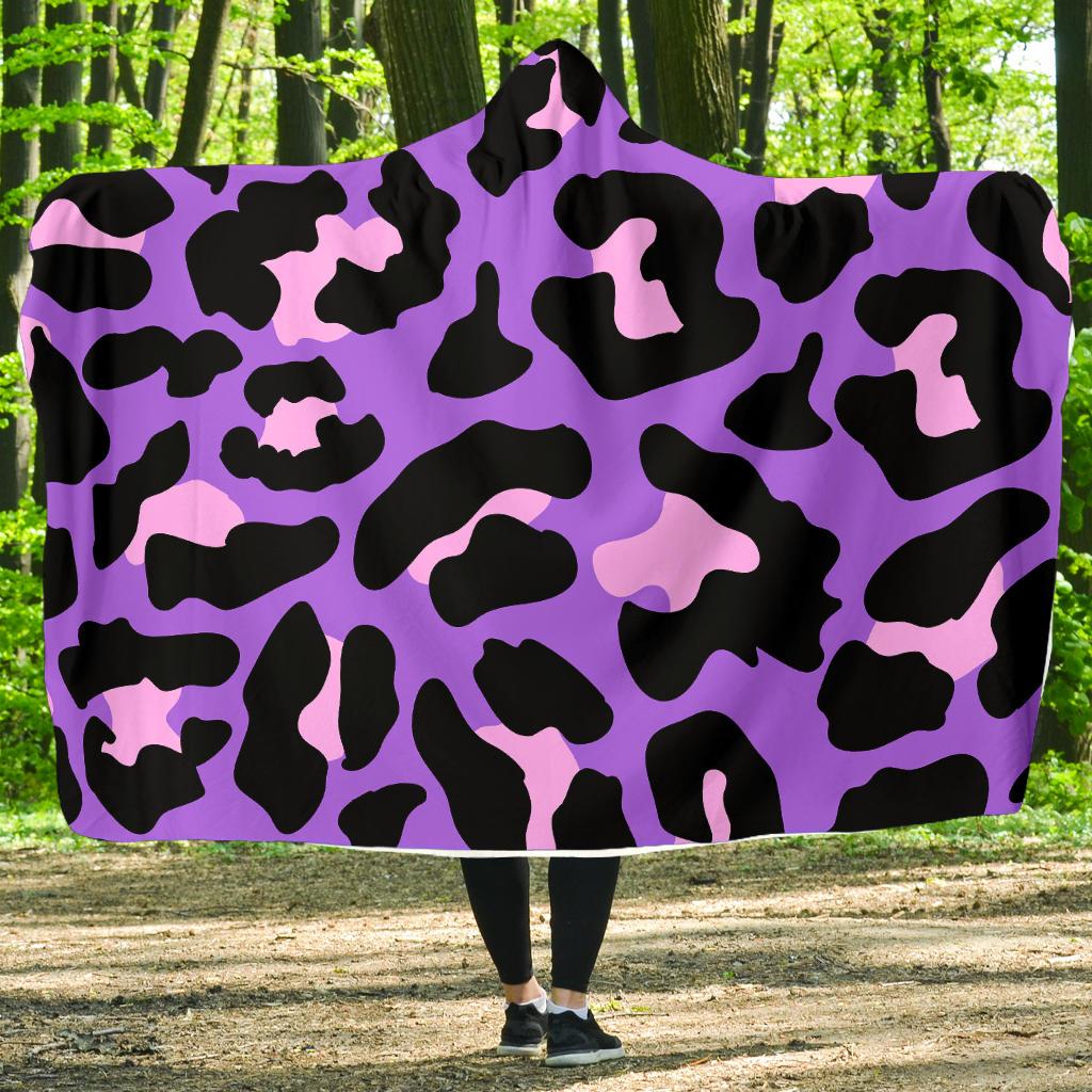 Cheetah Purple Neon Print Pattern Hooded Blanket-JTAMIGO.COM
