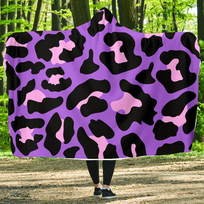 Cheetah Purple Neon Print Pattern Hooded Blanket-JTAMIGO.COM