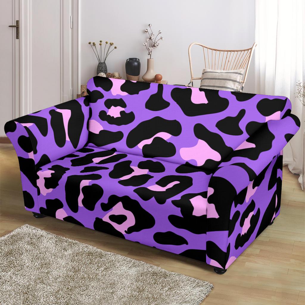 Cheetah Purple Neon Print Pattern Loveseat Slipcover-JTAMIGO.COM