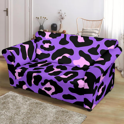 Cheetah Purple Neon Print Pattern Loveseat Slipcover-JTAMIGO.COM