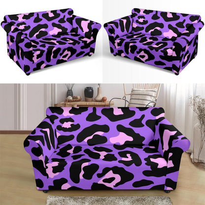 Cheetah Purple Neon Print Pattern Loveseat Slipcover-JTAMIGO.COM