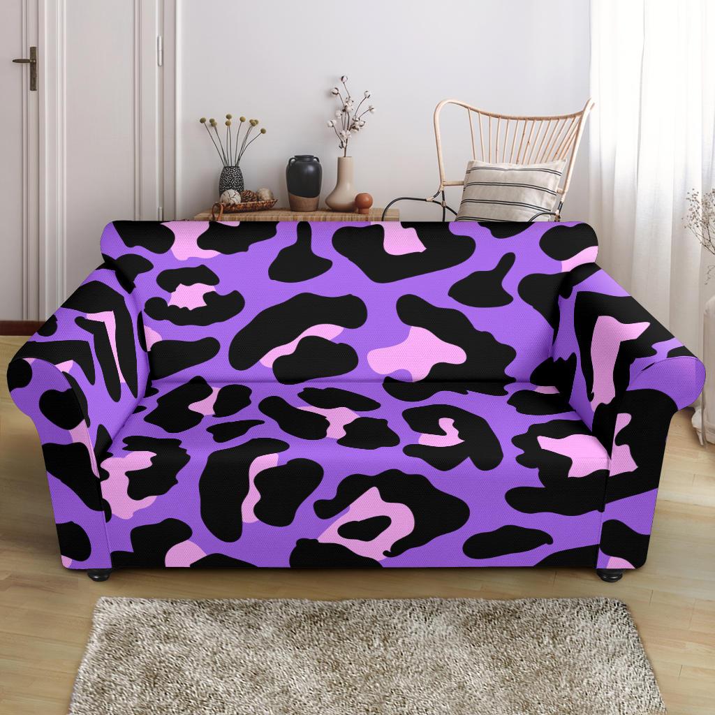 Cheetah Purple Neon Print Pattern Loveseat Slipcover-JTAMIGO.COM
