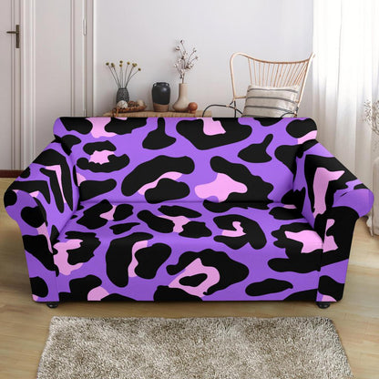 Cheetah Purple Neon Print Pattern Loveseat Slipcover-JTAMIGO.COM