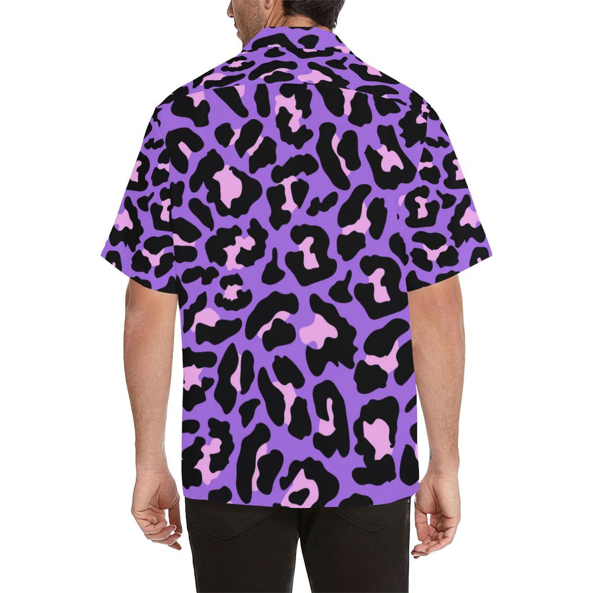 Cheetah Purple Neon Print Pattern Men Aloha Hawaiian Shirt