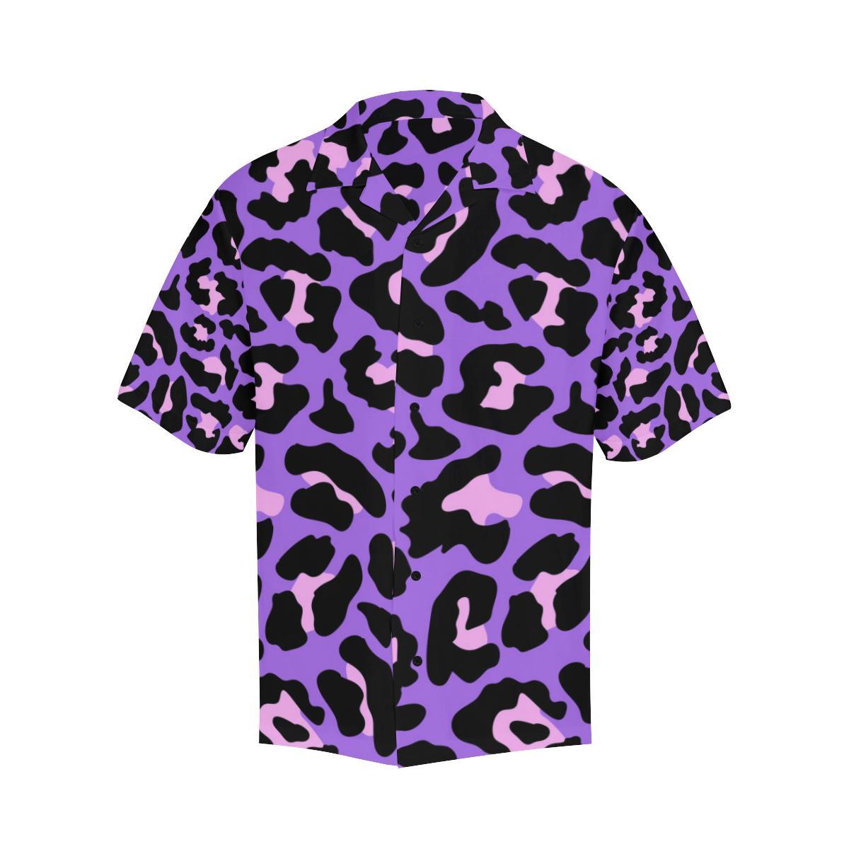 Cheetah Purple Neon Print Pattern Men Aloha Hawaiian Shirt