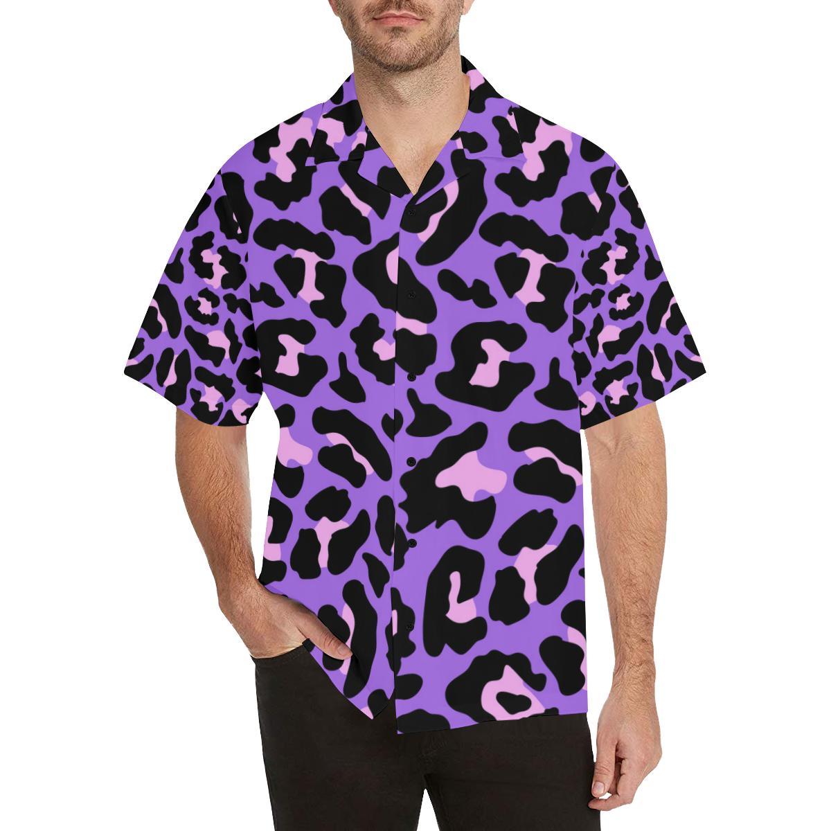 Cheetah Purple Neon Print Pattern Men Aloha Hawaiian Shirt