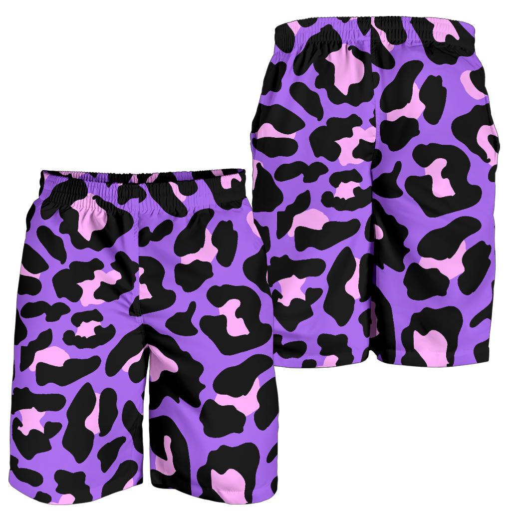 Cheetah Purple Neon Print Pattern Mens Shorts-JTAMIGO.COM