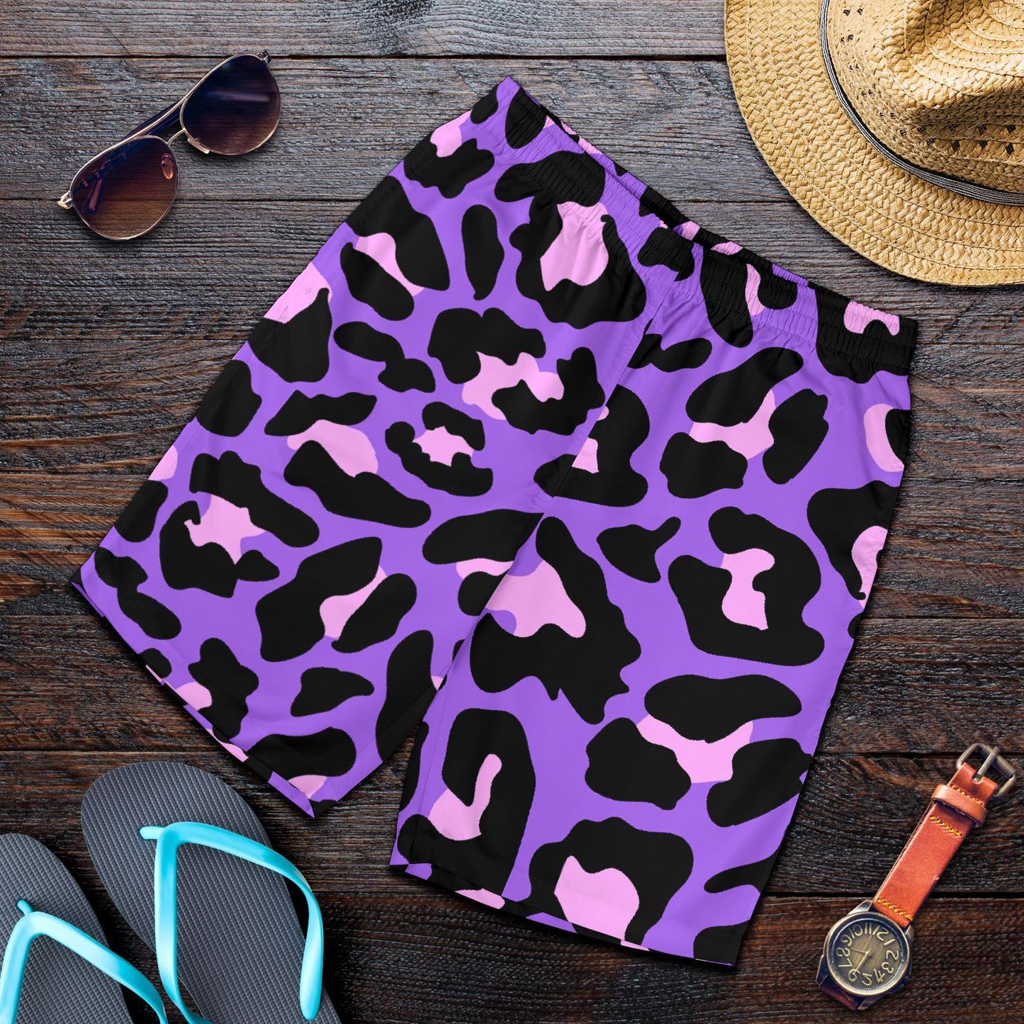 Cheetah Purple Neon Print Pattern Mens Shorts-JTAMIGO.COM