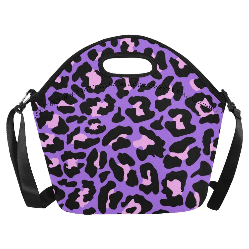 Cheetah Purple Neon Print Pattern Neoprene Lunch Bag (Model 1669)(Large)-JTAMIGO.COM