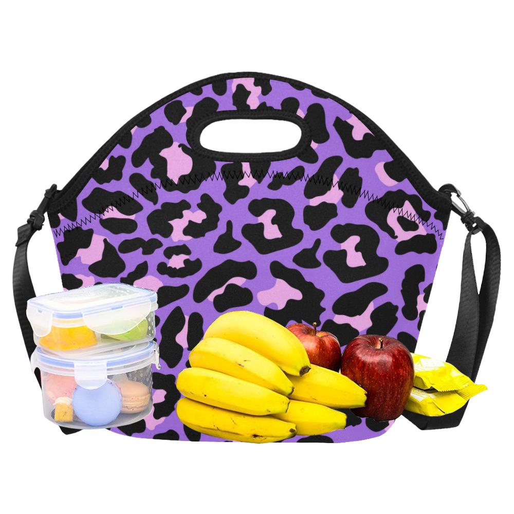 Cheetah Purple Neon Print Pattern Neoprene Lunch Bag (Model 1669)(Large)-JTAMIGO.COM