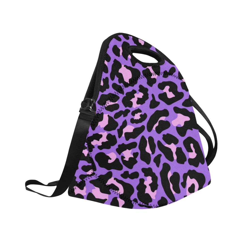 Cheetah Purple Neon Print Pattern Neoprene Lunch Bag (Model 1669)(Large)-JTAMIGO.COM