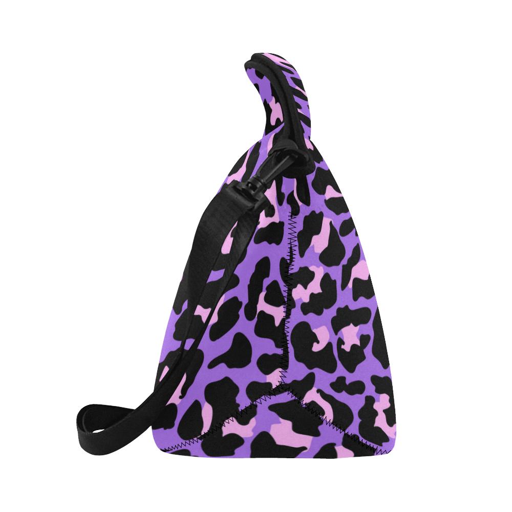 Cheetah Purple Neon Print Pattern Neoprene Lunch Bag (Model 1669)(Large)-JTAMIGO.COM