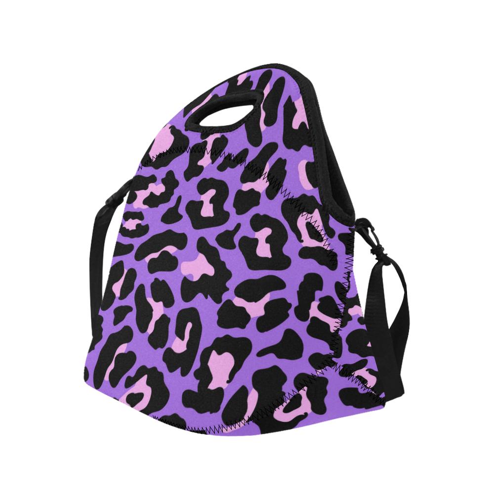 Cheetah Purple Neon Print Pattern Neoprene Lunch Bag (Model 1669)(Large)-JTAMIGO.COM