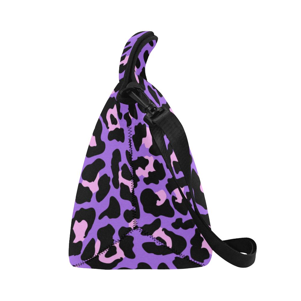 Cheetah Purple Neon Print Pattern Neoprene Lunch Bag (Model 1669)(Large)-JTAMIGO.COM