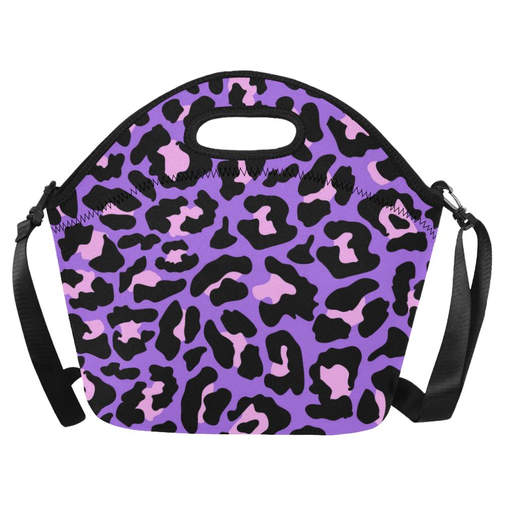 Cheetah Purple Neon Print Pattern Neoprene Lunch Bag (Model 1669)(Large)-JTAMIGO.COM