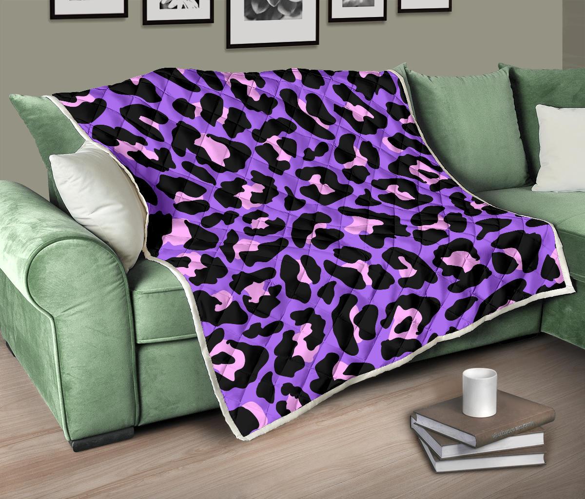 Cheetah Purple Neon Print Pattern Premium Quilt-JTAMIGO.COM