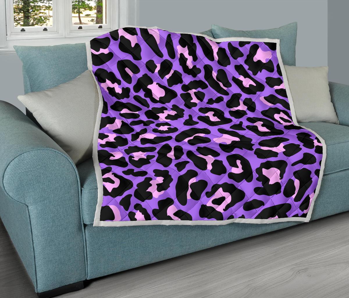 Cheetah Purple Neon Print Pattern Premium Quilt-JTAMIGO.COM