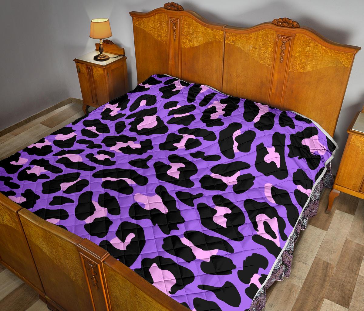Cheetah Purple Neon Print Pattern Premium Quilt-JTAMIGO.COM