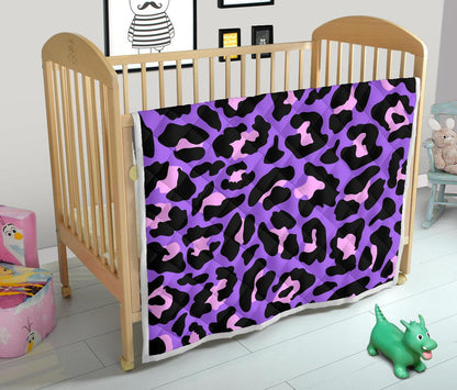 Cheetah Purple Neon Print Pattern Premium Quilt-JTAMIGO.COM