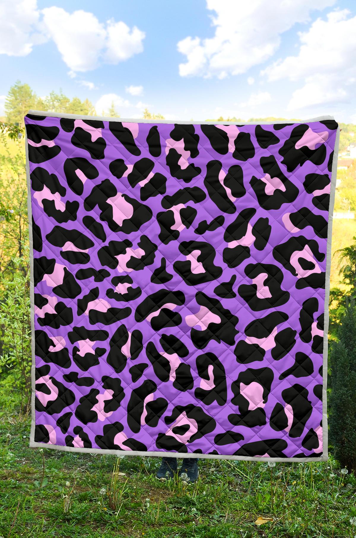 Cheetah Purple Neon Print Pattern Premium Quilt-JTAMIGO.COM