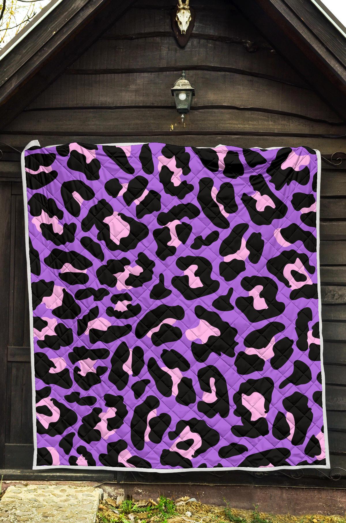 Cheetah Purple Neon Print Pattern Premium Quilt-JTAMIGO.COM