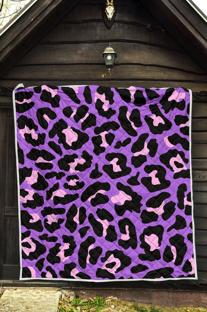 Cheetah Purple Neon Print Pattern Premium Quilt-JTAMIGO.COM