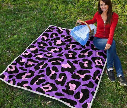 Cheetah Purple Neon Print Pattern Premium Quilt-JTAMIGO.COM