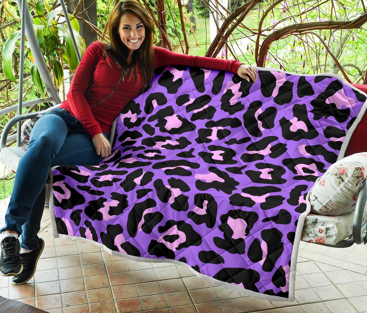 Cheetah Purple Neon Print Pattern Premium Quilt-JTAMIGO.COM