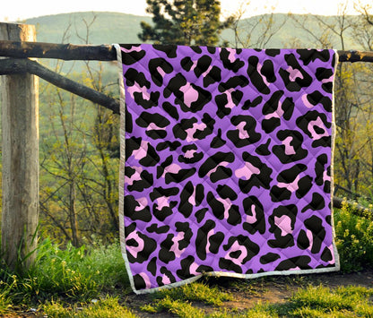 Cheetah Purple Neon Print Pattern Premium Quilt-JTAMIGO.COM