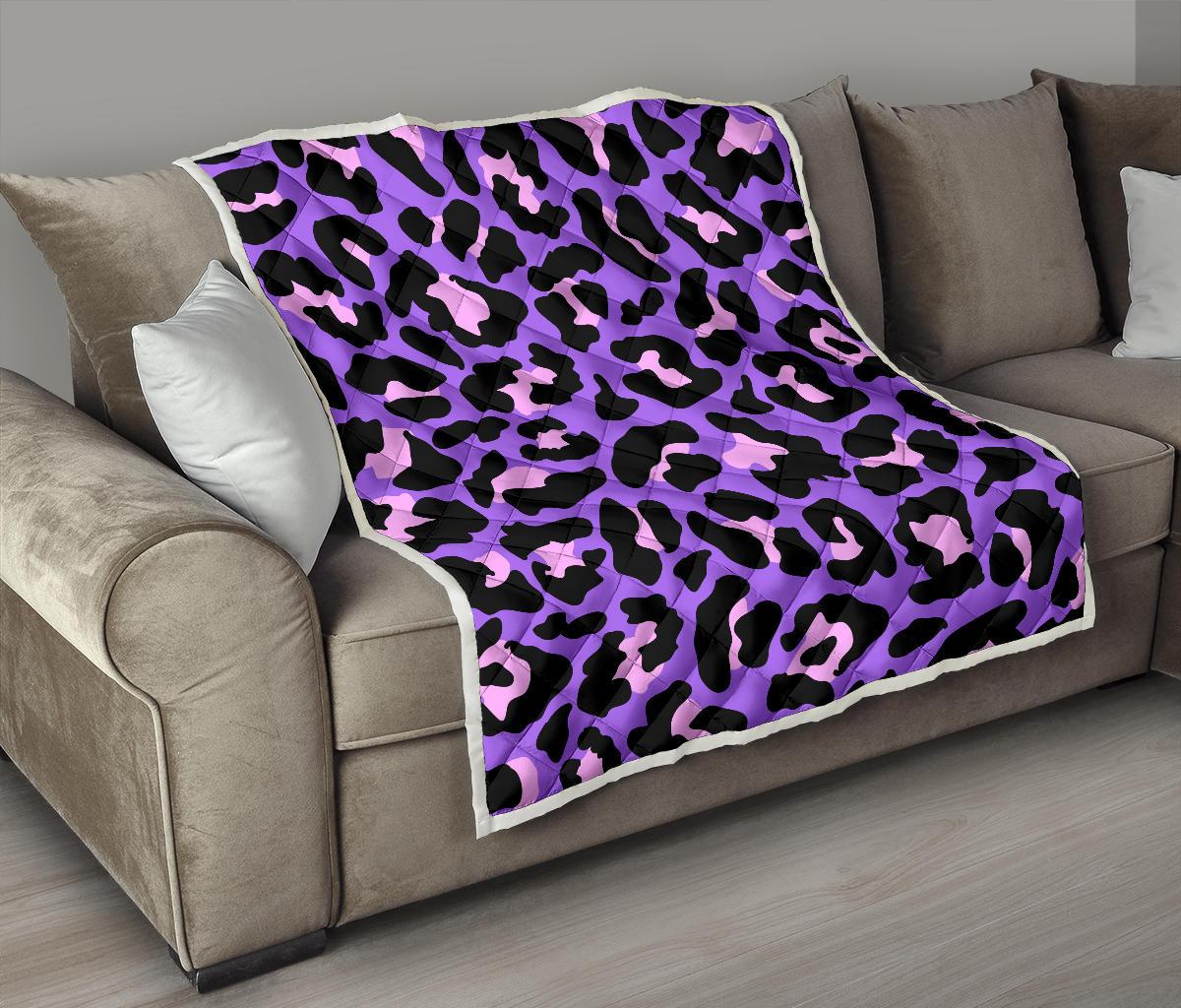 Cheetah Purple Neon Print Pattern Premium Quilt-JTAMIGO.COM