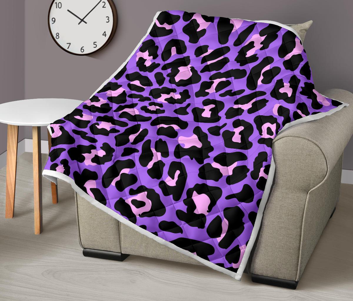 Cheetah Purple Neon Print Pattern Premium Quilt-JTAMIGO.COM