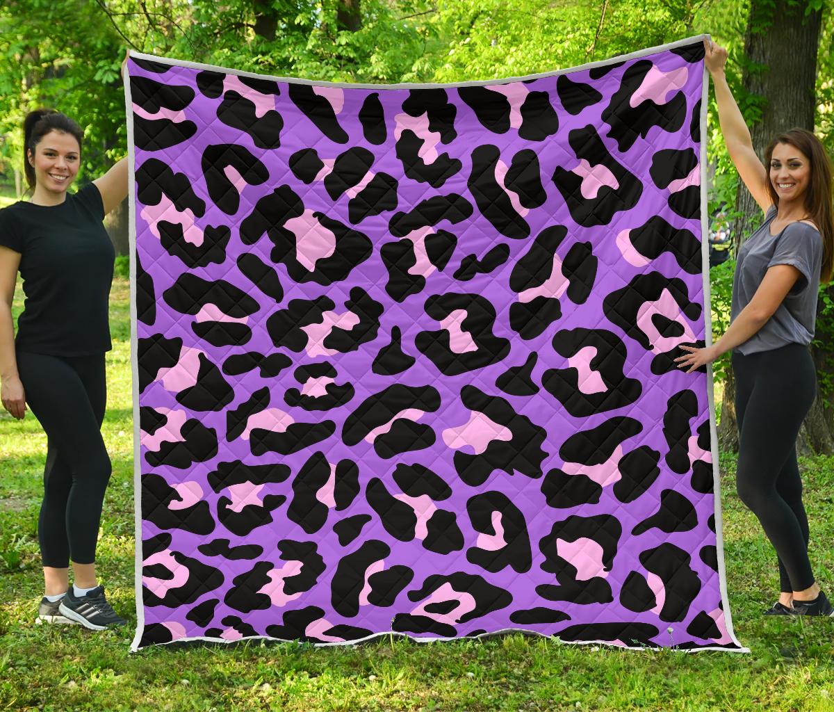 Cheetah Purple Neon Print Pattern Premium Quilt-JTAMIGO.COM